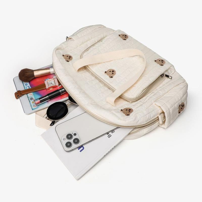 SPEKSEE Bear/Flower Quilted Travel Diaper Tote Cotton Crossbody Maternity Bag Adjustable Strap Messenger Shoulder Bag Diaper Handbag