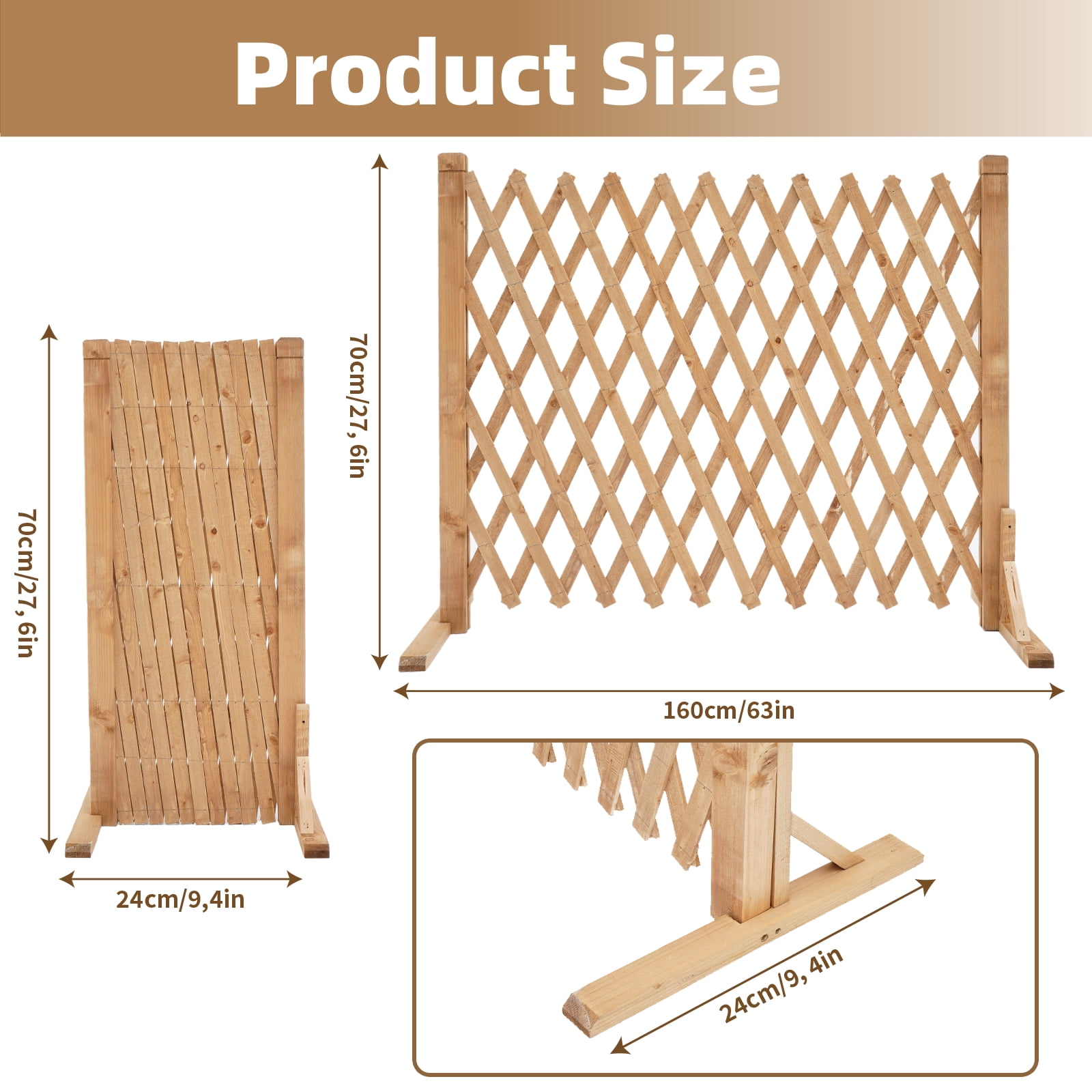 IAJXWI 28" x 63" Extendable Instant Wood Fence, Pet Gate Retractable Fences Barrier Section Partition for Home Garden Indoor Outdoor Yard, 2 pack
