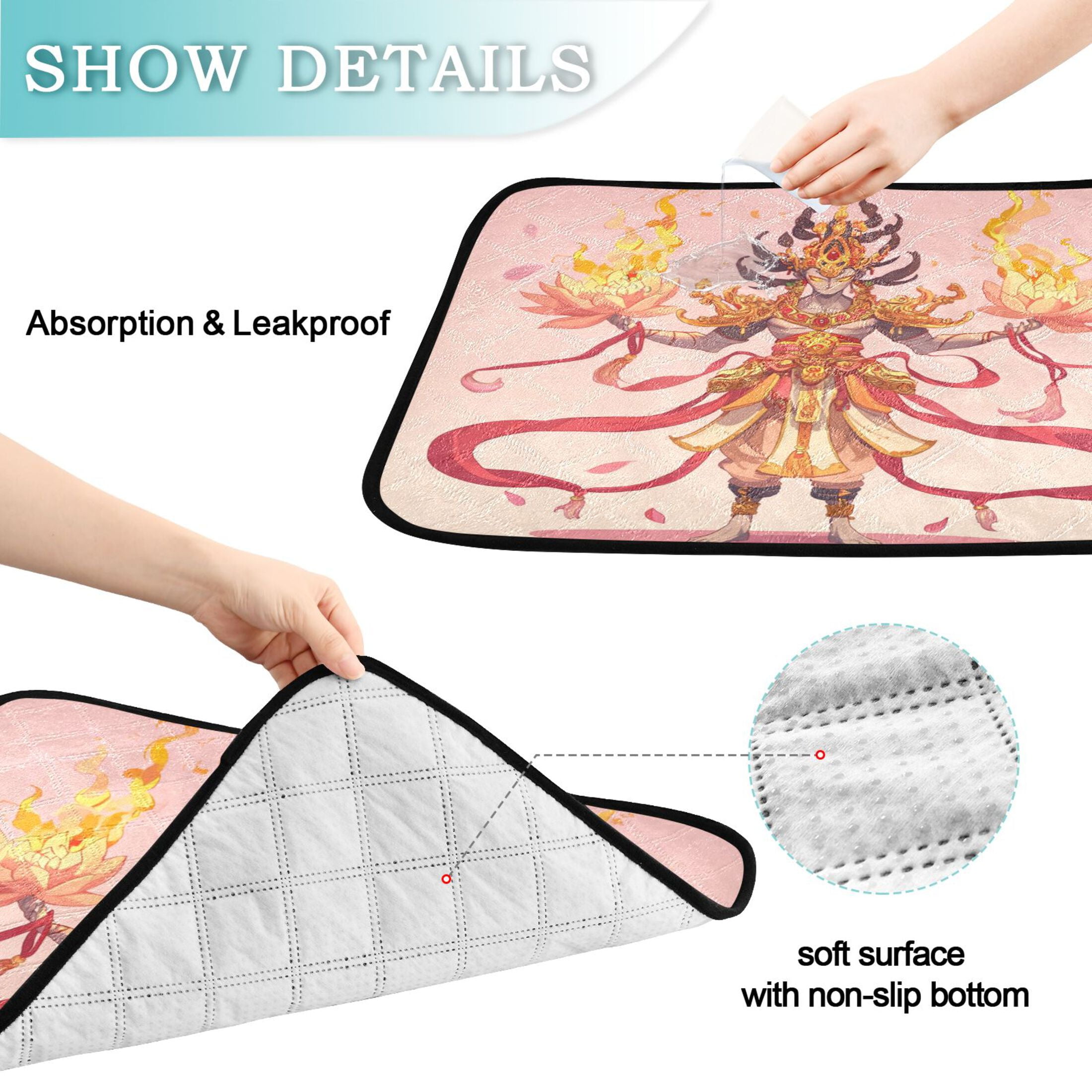Qxltty Devil King Nezha Cat litter Pads Pet Set of 2 Diaper Mats Center Anti-leakage Layer Absorbent Soft and Comfortable