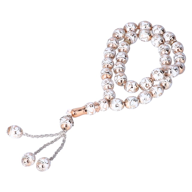 Exquisito accesorio religioso para oración devocional Rosario de cuentas con estampado floral, 33 granos, color blanco