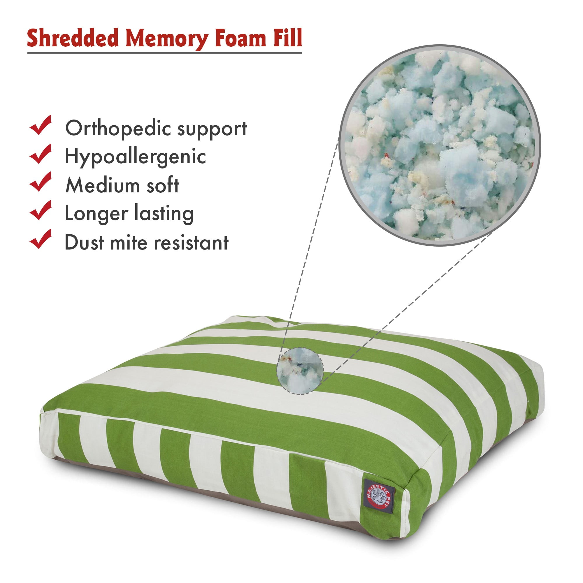 Majestic Pet | Vertical Stripe Shredded Memory Foam Rectangle Pet Bed For Dogs, Removable Cover, Sage, Small