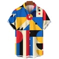 thumbnail image 3 of Camisa hawaiana con estampado geométrico para hombre, blusa holgada de manga corta con estampado 3D y empalmes coloridos, camisas hawaianas con solapa, 3 of 4