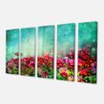 thumbnail image 2 of Petites Fleurs Rouges et Roses sur Fond Bleu - Impression d'Art Floral sur Toile, 2 of 3