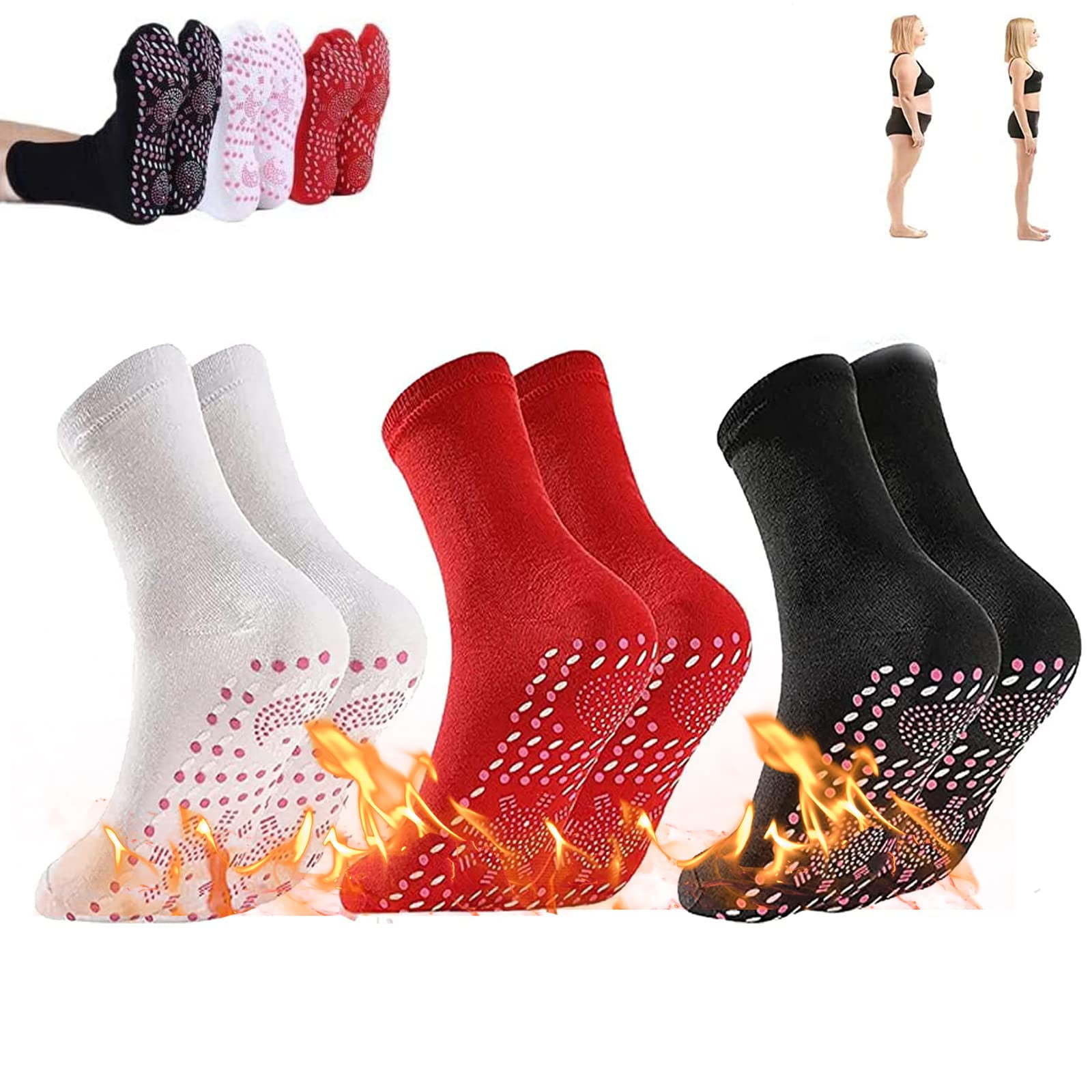 3Pairs Tourmaline Acupressure SelfHeating Shaping Socks, Tourmaline