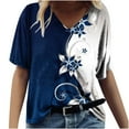 thumbnail image 1 of T-shirt Ample Décontracté à Col en V à Manches Courtes pour Femmes avec Imprimé, 1 of 4