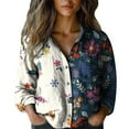 thumbnail image 2 of Women Cotton Shirt Printed Fashion Button Down Shirts Casual Tops Long Sleeve Blouse Blue, 2 of 3