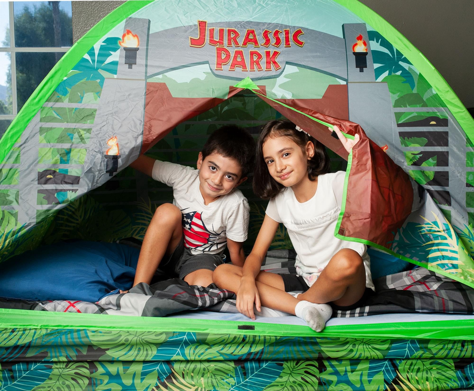 Jurassic Park Gates Polyester Portable Indoor Bed Tent Pop-Up Canopy, Green