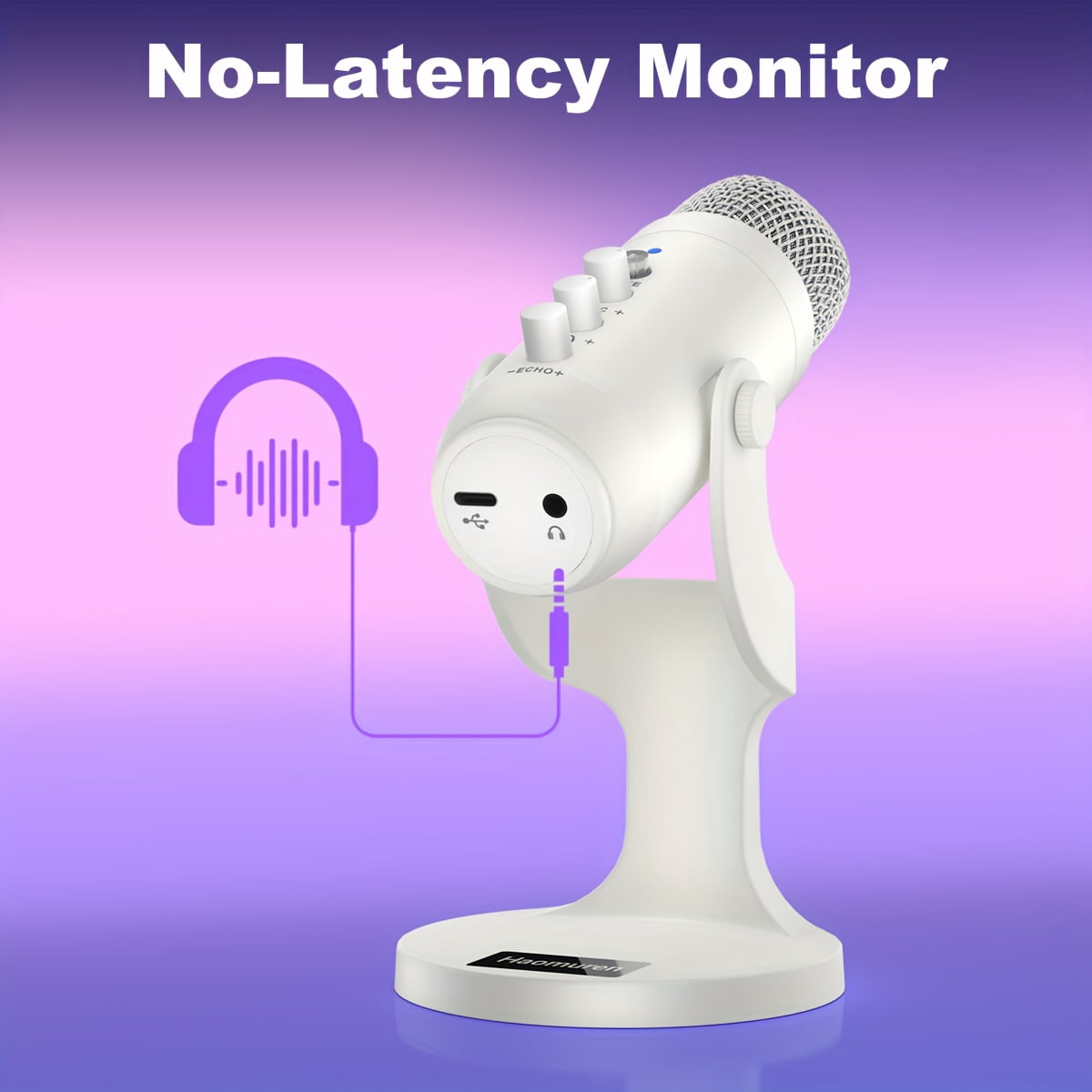 USB Condenser Microphone with Stand, Plug&Play PC Gaming Mic for PS4/5, Noise Cancelling, Echo Removal, Live Monitoring, Streaming, Podcast, Recording