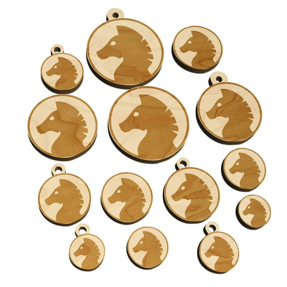 Chess Piece Black Knight Wood Mini Charms Shapes DIY Craft Jewelry - No Hole - 30mm (6pcs)