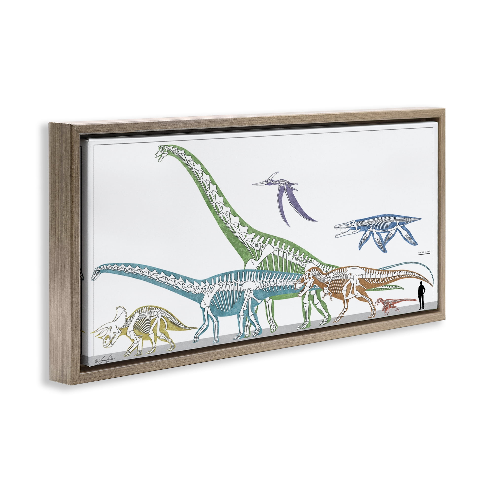 Stupell Industries Educational Prehistoric Skeletons Animals Painting Brown Floater Framed Canvas Art Print Wall Art, 25 x 11