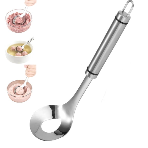 2027 New 304 Stainless Steel Meatball Maker, Meatball Maker Spoon,Meatball Spoons,Stainless Steel Meatball Maker Spoon with Hole Convenient Storage Design Long Handle Spoon for Kitchen(A)
