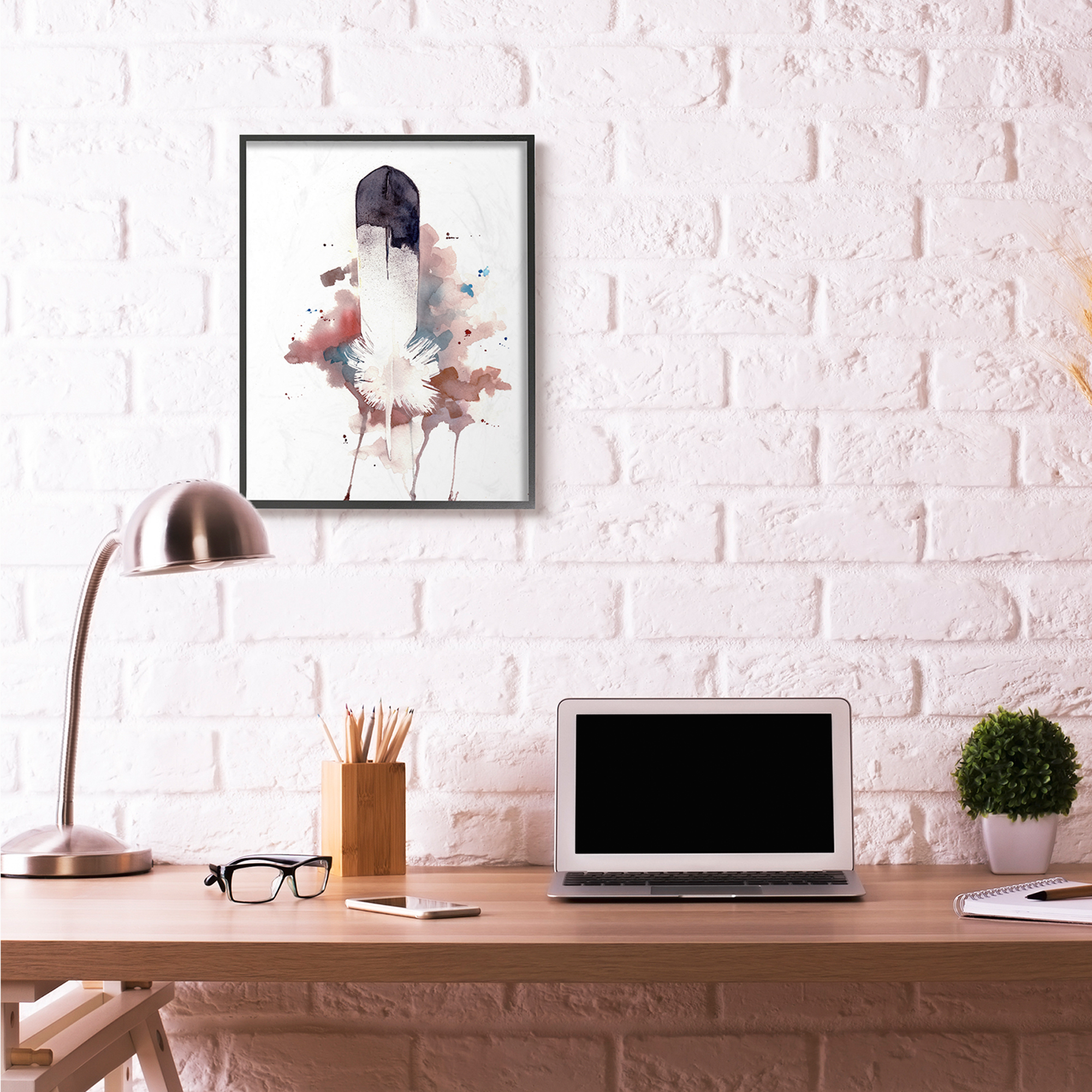 Stupell Industries Bird Feather Abstract Watercolor Painting Black Framed Art Print Wall Art, 24x30, by Sean Parnell
