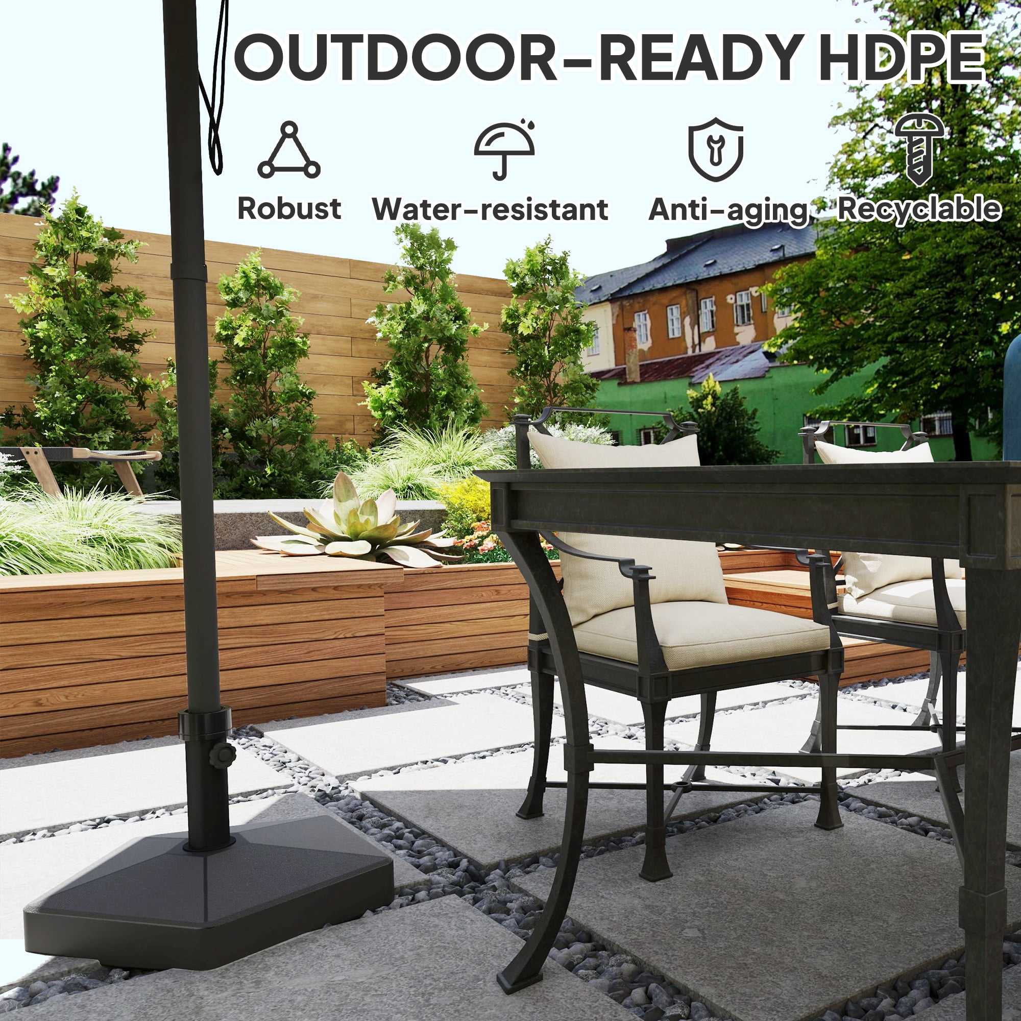 Outsunny Patio Umbrella Base Holder Outdoor Umbrella Stand, Filled Up to 42lbs with Stand or 33lbs with Water for Garden Poolside, Black