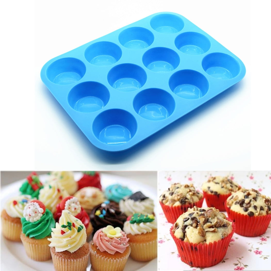 12 Cups Silicone Muffin Cupcake Baking Pan Non Stick Dishwasher Microwave Mold