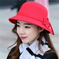 thumbnail image 4 of Women's Elegant Flower Wool Cloche Bucket Bowler Hat with Bowknot, 4 of 9