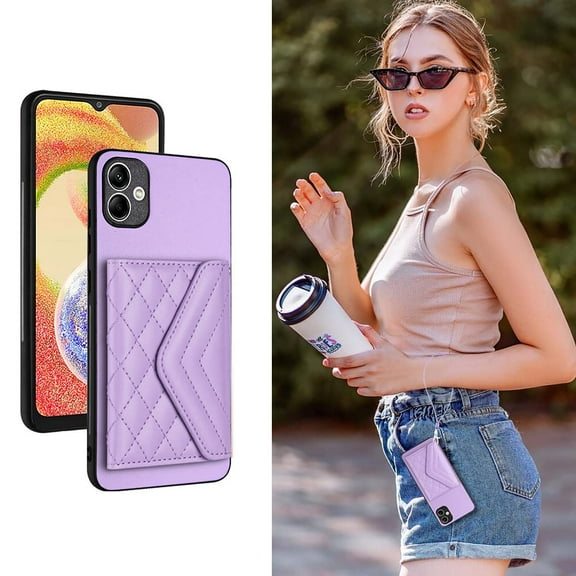 Allytech Galaxy A04e Wallet Case with Hand Wrist, Luxury PU Leather Shockproof RFID Blocking Cards Slots Stand Magnetic Closure Phone Case Cover for Samsung Galaxy A04e, Purple
