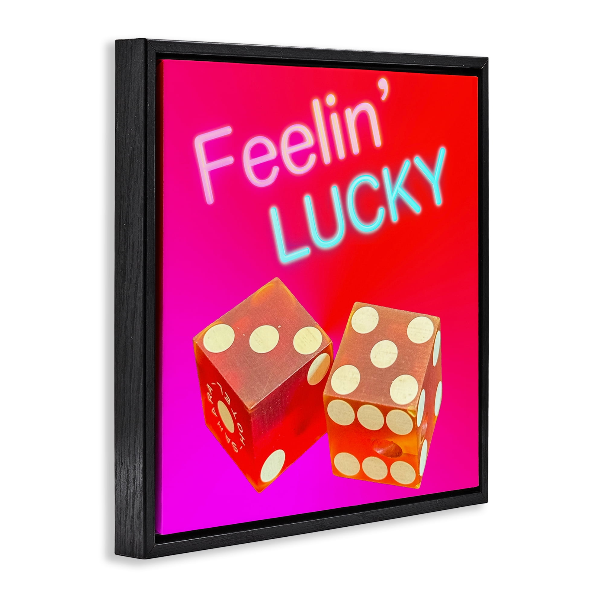 Stupell Industries Feelin' Lucky with Dice Entertainment Painting Black Floater Framed Canvas Art Print Wall Art, 25 x 25