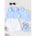 thumbnail image 2 of Niusricy Kids Big Girl Summer Outfits 3T-8T Toddler Baby Stripe Turn-Down Collar Shirts Vest Sleeveless Tank Tops Elastic Bowknot Shorts Sun Hat Littl3Pcs Cute Clothes Set for Vacation Daily, 2 of 8