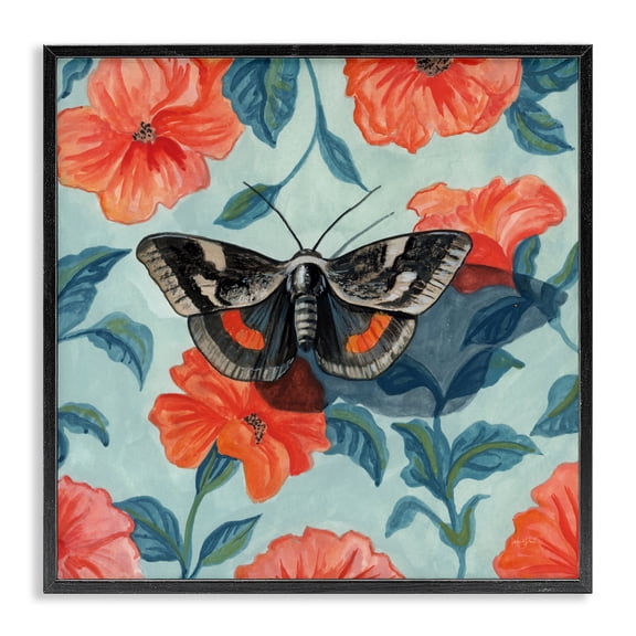 Stupell Industries Eclectic Academia Moth On Floral Black Framed Giclee Art, 12 x 12, by Kate Jarvik Birch