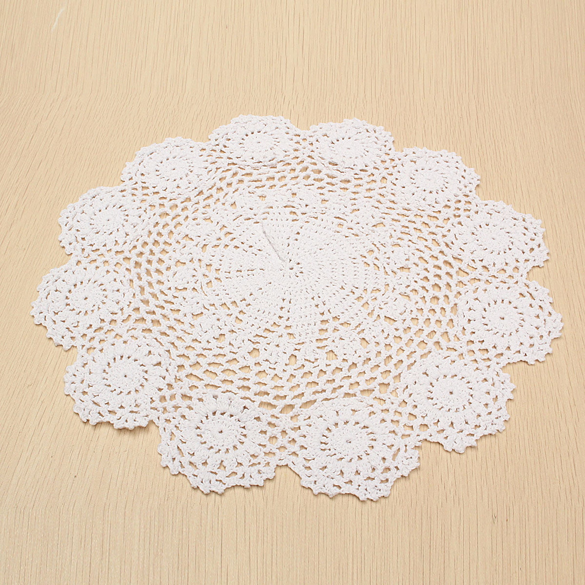 Unique white crochet lace flower-shaped doily