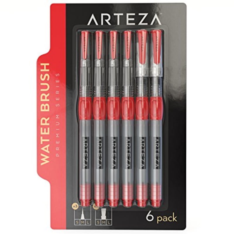 Arteza Water Brush Pens Art Set, Assorted Tips, Red - 6 Pack