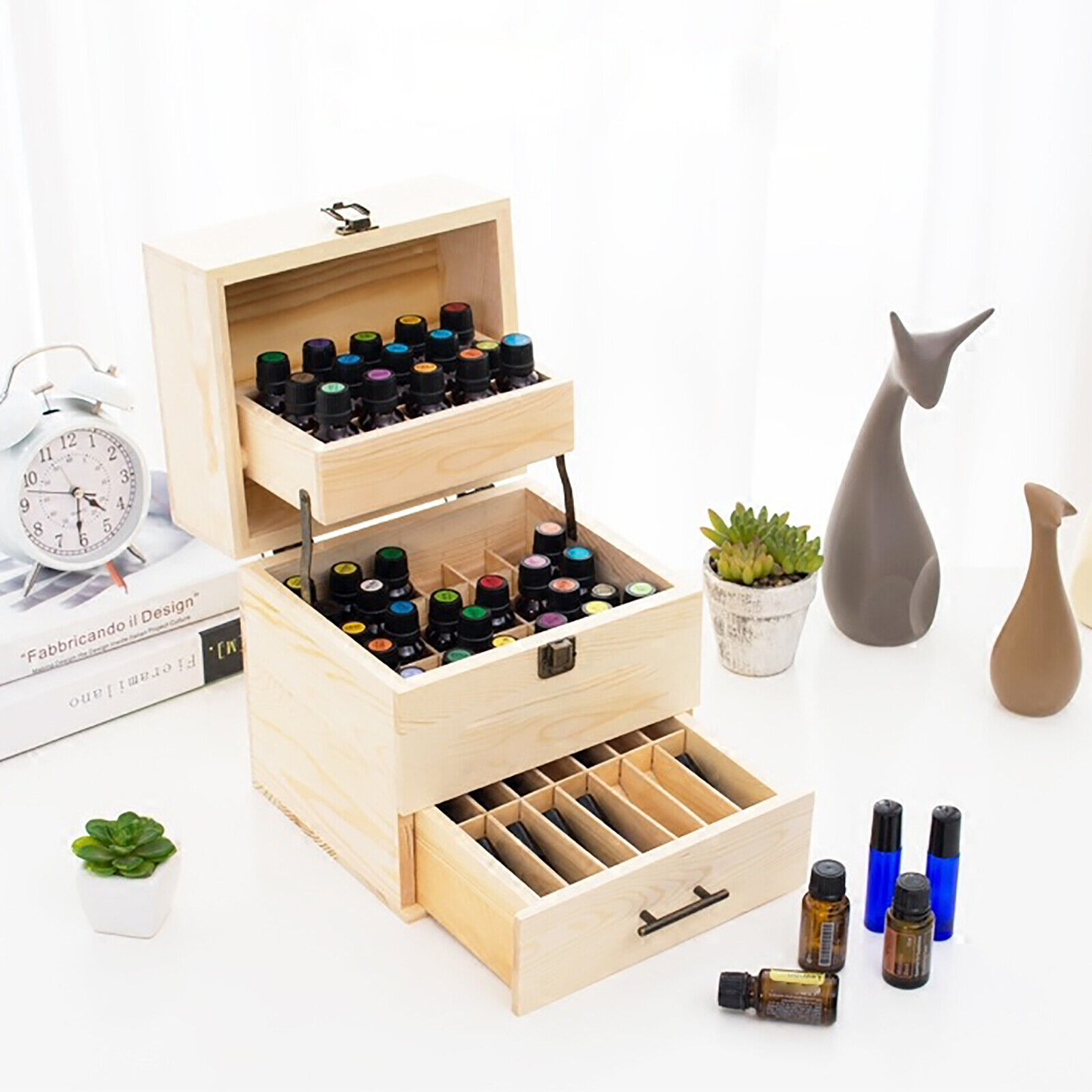 59 Slots 3 Tiers Essential Oil Storage Rack Wood Tool for Perfume Bottles Suitable for 0.5 Oz Essential Oil Bottles and 0.3 Oz Roller Bottles.