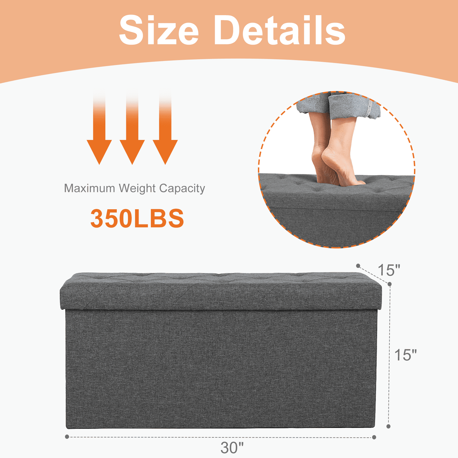 MAYEERTY Storage Ottoman with Thicker Foam Padded Seat, Folding Foot Rest for Living Room End of Bed Bench