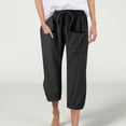 thumbnail image 4 of Capri Pants for Women 2025 Linen Casual Drawstring Elastic Waist Cargo Capris with Large Pocket Womens Cropped Pants, 4 of 7