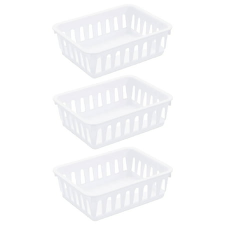 Sterilite 1605 Mini Storage Tray Bin Basket Organizer Stackable Home Office Plastic White, 3-Pack