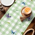 thumbnail image 3 of Blue Purple Gnomes Table Runner - 90 Inch Long Spring Hydrangea Flower Leaf Green Plaid Cotton and Linen Blended Dress Scarves Farmhouse Table Runner for Kitchen Dining, Coffee Table, 13" x 90", 3 of 8