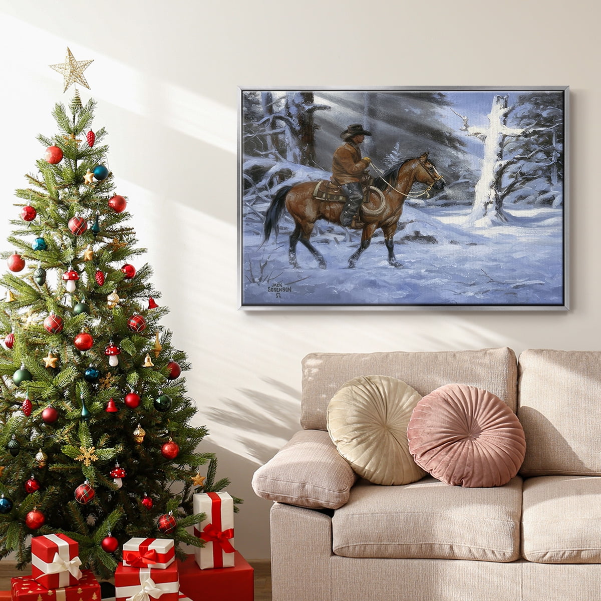 Silent Night, Holy Night - Framed Gallery Wrapped Holiday Canvas - 25 x 37 - Silver Frame