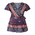 thumbnail image 4 of MesaSe Robe Bohème pour Femmes Motif Floral Manches Courtes Col en V Profond Design Taille Robe Courte Plissée Ample pour Vacances à la Plage, 4 of 6