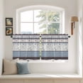 thumbnail image 2 of Blue Brown Stripes Tier Curtains 24 Inch Length, Abstract Geometric Spring Flowers Country Cafe Short Curtains for Bathroom Sink, Small Kitchen Curtain Light Filtering Drapes 2 Panels 27.5"Wx24"L, 2 of 8