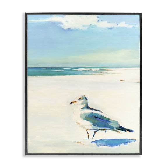 Stupell Industries Tropical Seagull on Sandy Shore Soft Tranquil Beach Scene Black Framed Giclee Art, 11 x 14, by Kathleen Broaderick