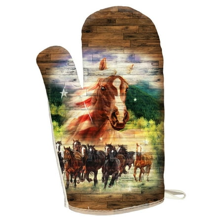 Horses Oven Mitt - 4th of July American Flag Wild Horse Mustang Patriot All Over Oven Mitt