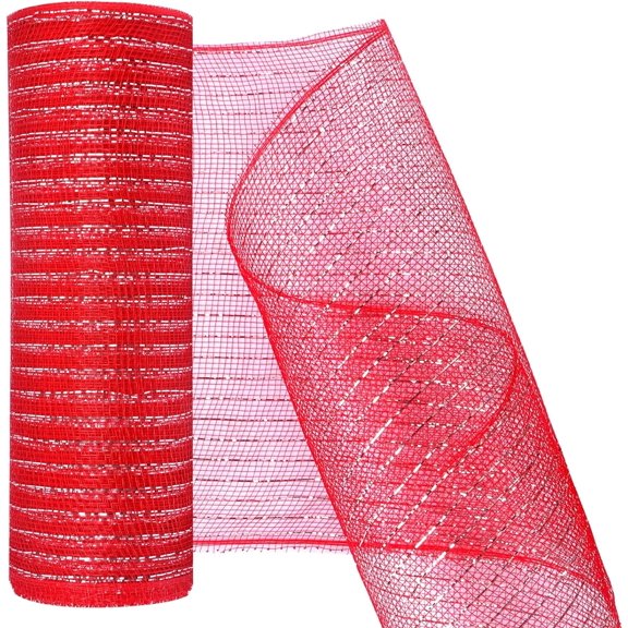 10 Inch x 30 Feet Decor Mesh Ribbon with Metallic Foil， Deco Mesh Wreath Supplies Ribbon Mesh Roll for Spring Wreaths, Swags, Craft, Party Decoration
