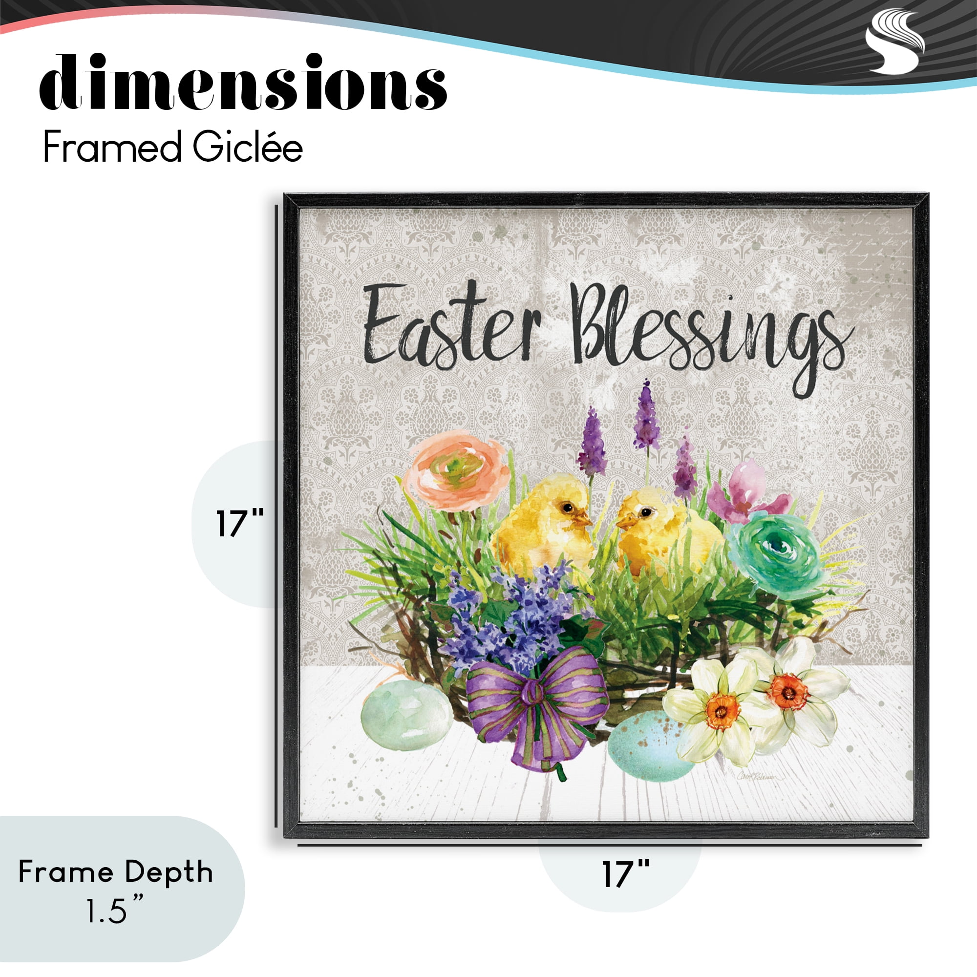 Stupell Industries Easter Blessings Basket of Flowers Black Framed Giclee Art, design by Carol Robinson