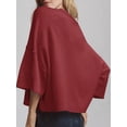 thumbnail image 4 of Short Sleeved Solid Color Women Casual Crewneck Knit Crop Sweater Tops, 4 of 5
