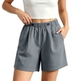 thumbnail image 2 of Costeam Womens Summer Linen Casual Shorts Solid Color Loose Fit Straight Hem with Side Pockets Elastic Waist Lightweight Breathable Soft Relaxed Fit Short Bottoms, 2 of 6