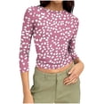 thumbnail image 2 of Women's Casual 3/4 Sleeve Round Neck Loose Fit T-Shirt Blouse with Printed Design, 2 of 7