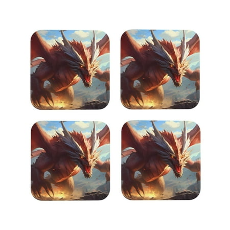 

Tideii Ferocious Dragon Fury for Leather Coasters 4 Pieces Anti-fouling and Anti-scalding Decorative Coasters Suitable for Restaurants Kitchens Coffee Shops-Square