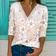 thumbnail image 1 of Camisetas elegantes con estampado de flores para mujer, camiseta de manga larga con cuello en V de empalme de encaje, Tops informales holgados de estilo dulce para mujer, Tops diarios de otoño 2022, 1 of 5