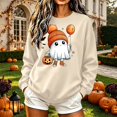 thumbnail image 5 of HomeDM Halloween Long Sleeve Sweatshirts Pumpkin Graphic Pullover Tops Crew Neck Cute Ghost, 5 of 6