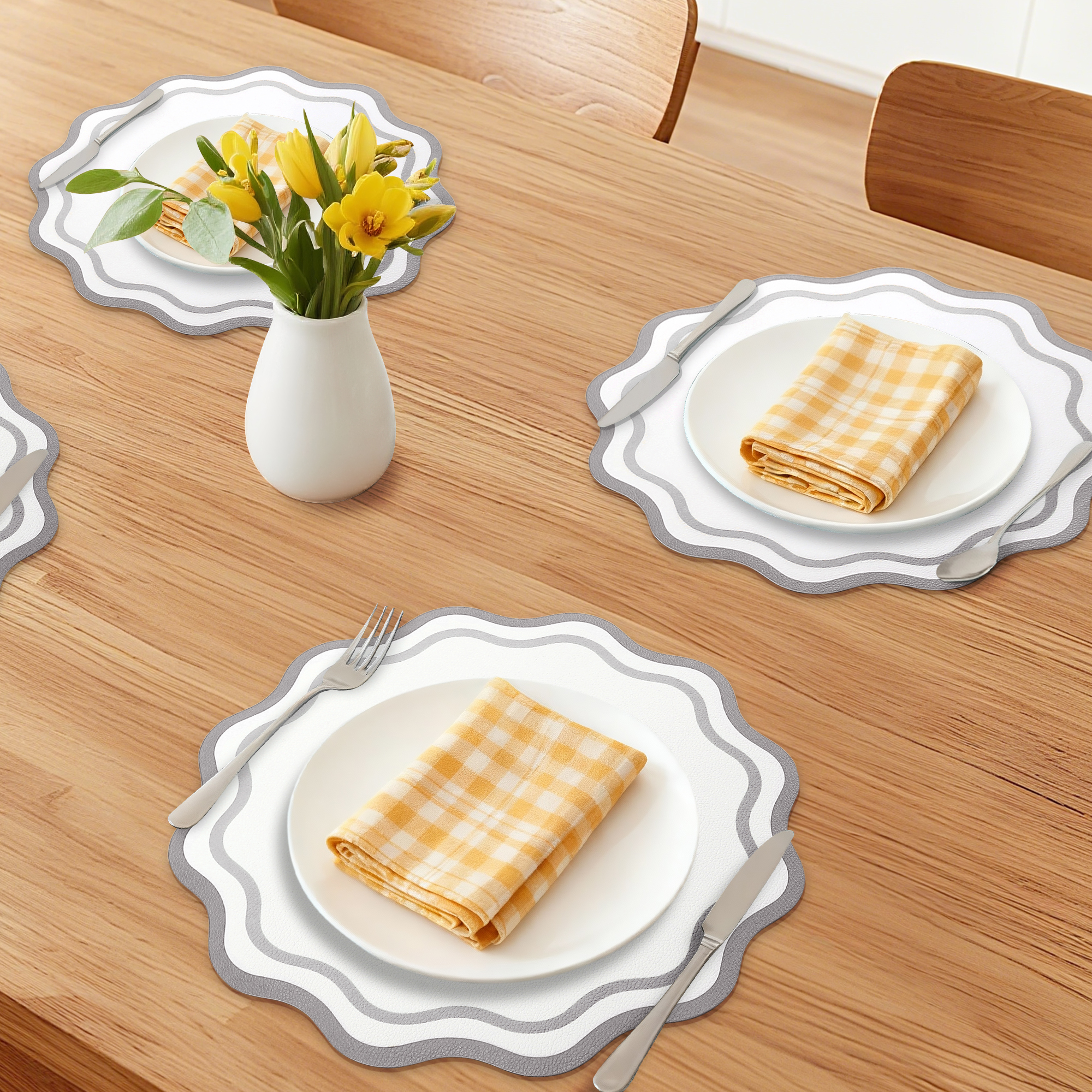 Unique Bargains Set of 6 Leather Placemats for Kitchen Dining Table Decor Gray