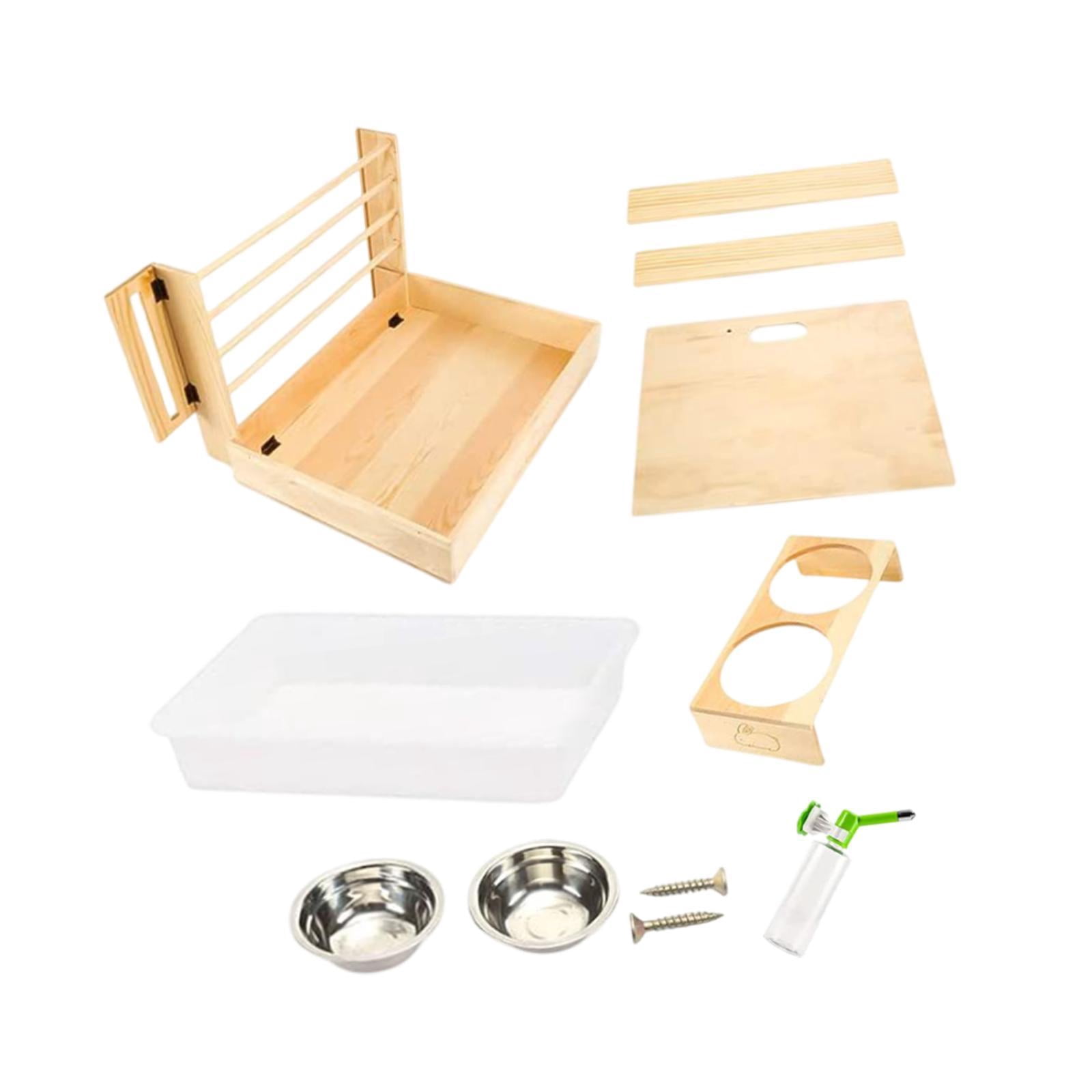 balikha Wooden Bunny Hay Feeder with Litter Tray Bunny Hay Holder Feeding Manger Guinea Pig Hay Holder for Ferret Chinchillas Dwarf