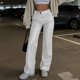 thumbnail image 1 of Pincandy Women's Solid Color Casual Pants with Leather-Look Buttons - Elastic Waist, Zipper Fly, Loose Wide Leg Fit with Pockets, Stylish Addition to Your Wardrobe, 1 of 7