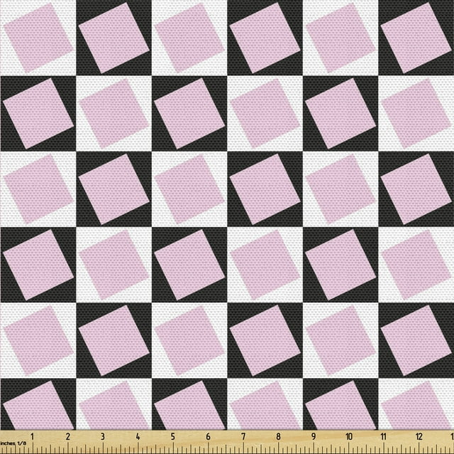Geometric Sofa Upholstery Fabric by the Yard, Contemporary Art Pattern with Nested Creative Squares, Decorative Fabric for DIY and Home Accents, Charcoal Grey Pale Pink by Ambesonne