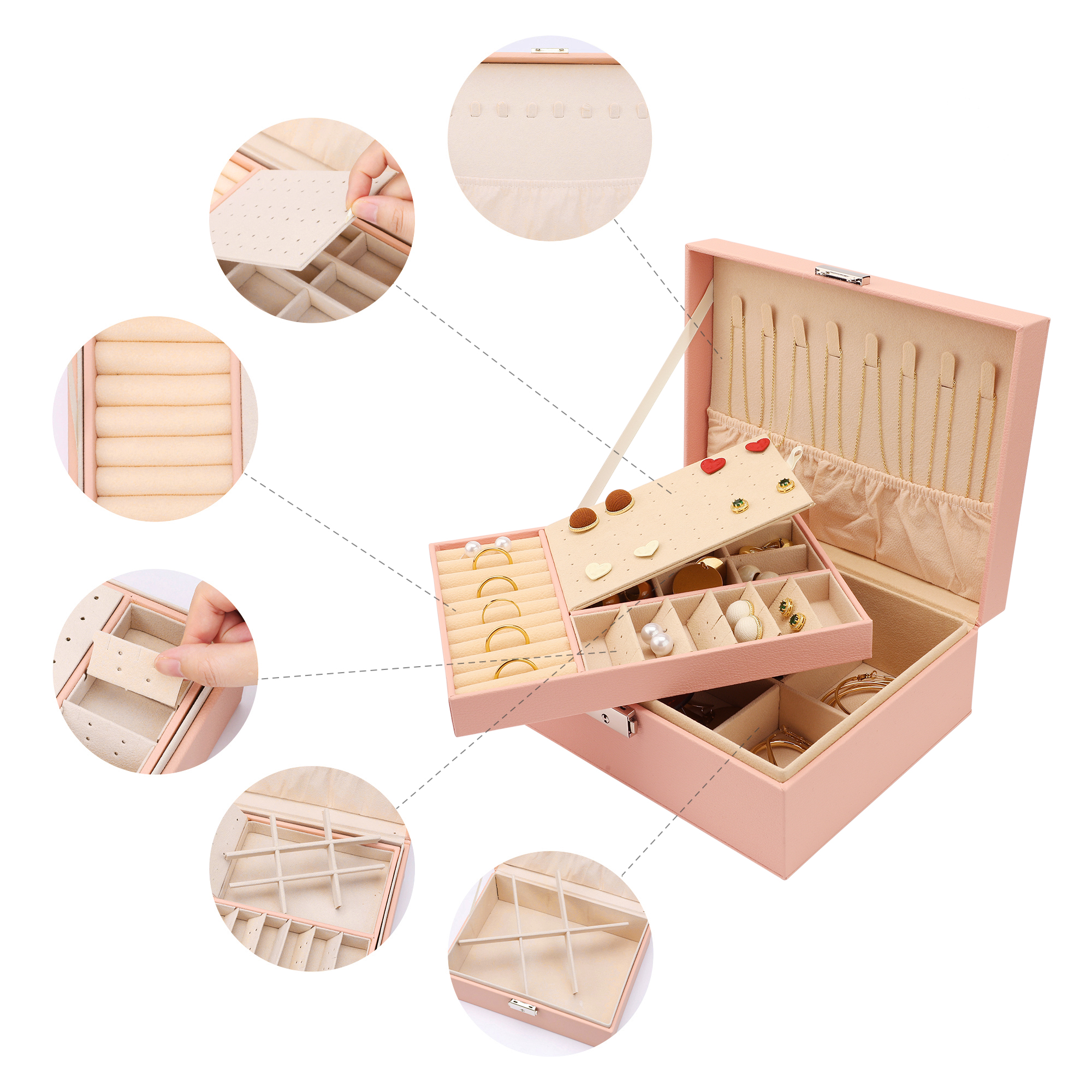 Unique Bargains Jewelry Box Small PU Leather Jewelry Organizer Case Storage Display Holder Pink