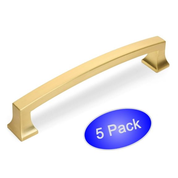 5 Pack - Cosmas 755-4BG Brushed Gold Contemporary Cabinet Hardware Handle Pull - 4" Inch (102mm) Hole Centers
