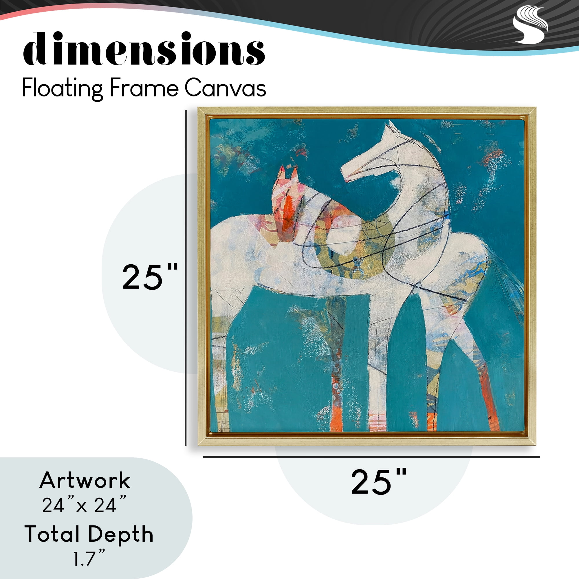 In Sync Abstract Horse Pair Gold Framed Floater Canvas Wall Art, design by Dianna Fritzler